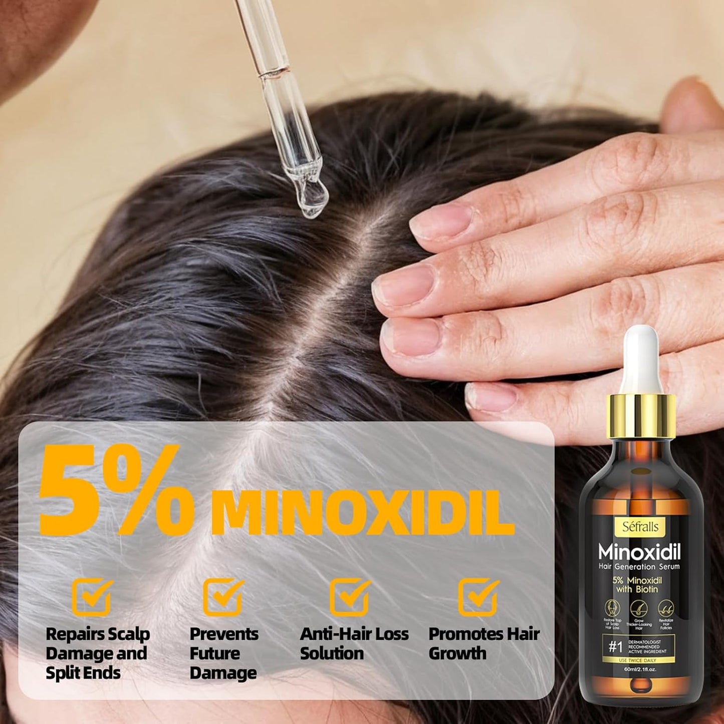 5% Minoxidil Hair Growth Serum Oil For Men and Women, Biotin Hair Serum, Prevent Scalp Hair Loss, 60 ml / 2.11 fl.oz