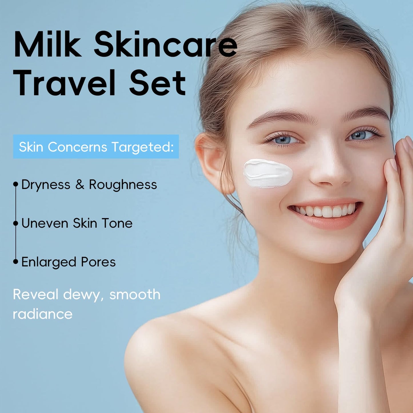 BeauBase Milk Skincare Set, 5 Pcs Face Care Kit with Shea Butter & Vitamin E for Hydrating & Revitalising, Christmas Birthday Gift for Women Teenage Girls Friends Wife, TSA-Friendly Travel Sizes