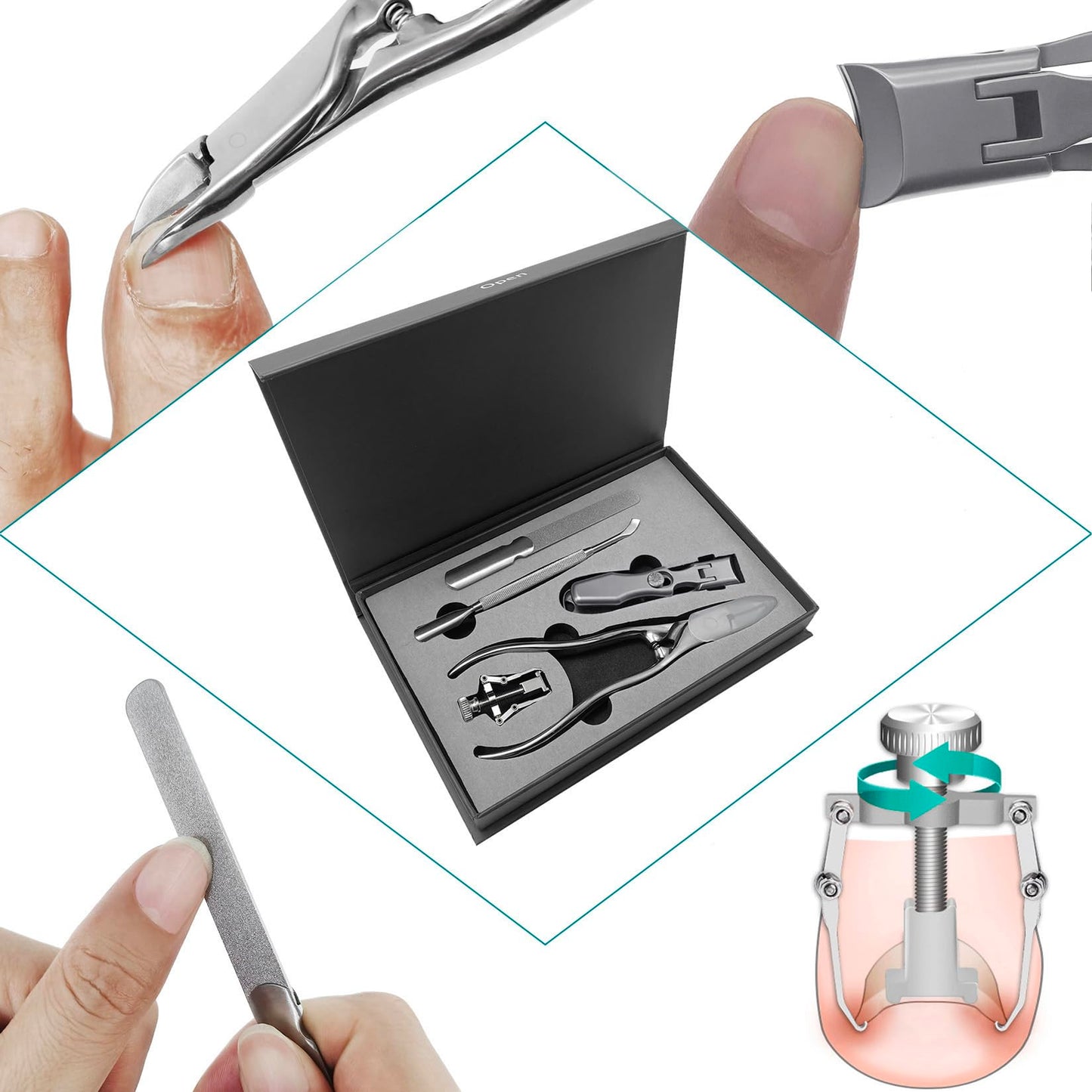 VOGARB Long Handled Toenail Clippers for Thick Nails, Heavy Duty Large Toe Nail Clippers Set for Seniors, Men, Adult, Podiatrist, 5pcs Set