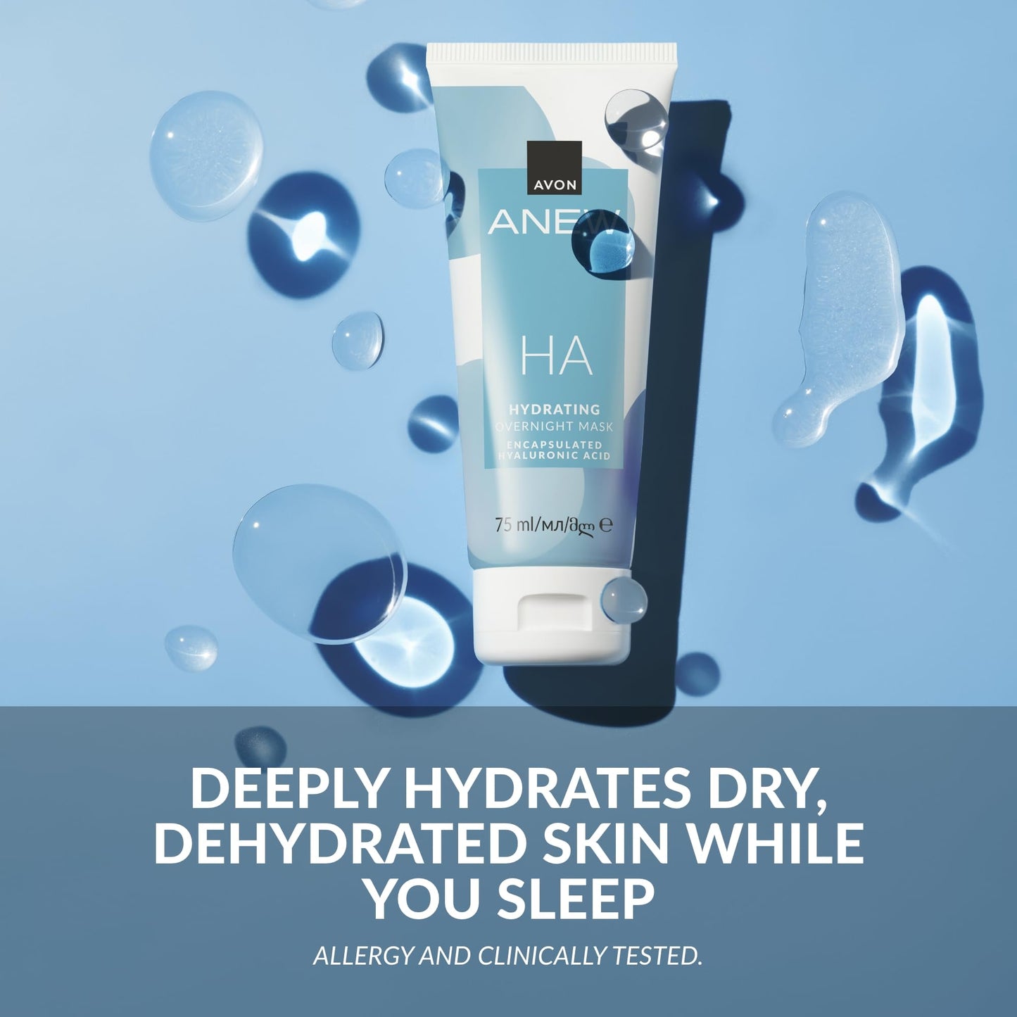 Avon Anew Hydrating Overnight Mask 75ml, Formulated with Hyaluronic Acid and Shea Butter to Boost Skin's Moisture and Reduce Fine Lines, Cruelty Free