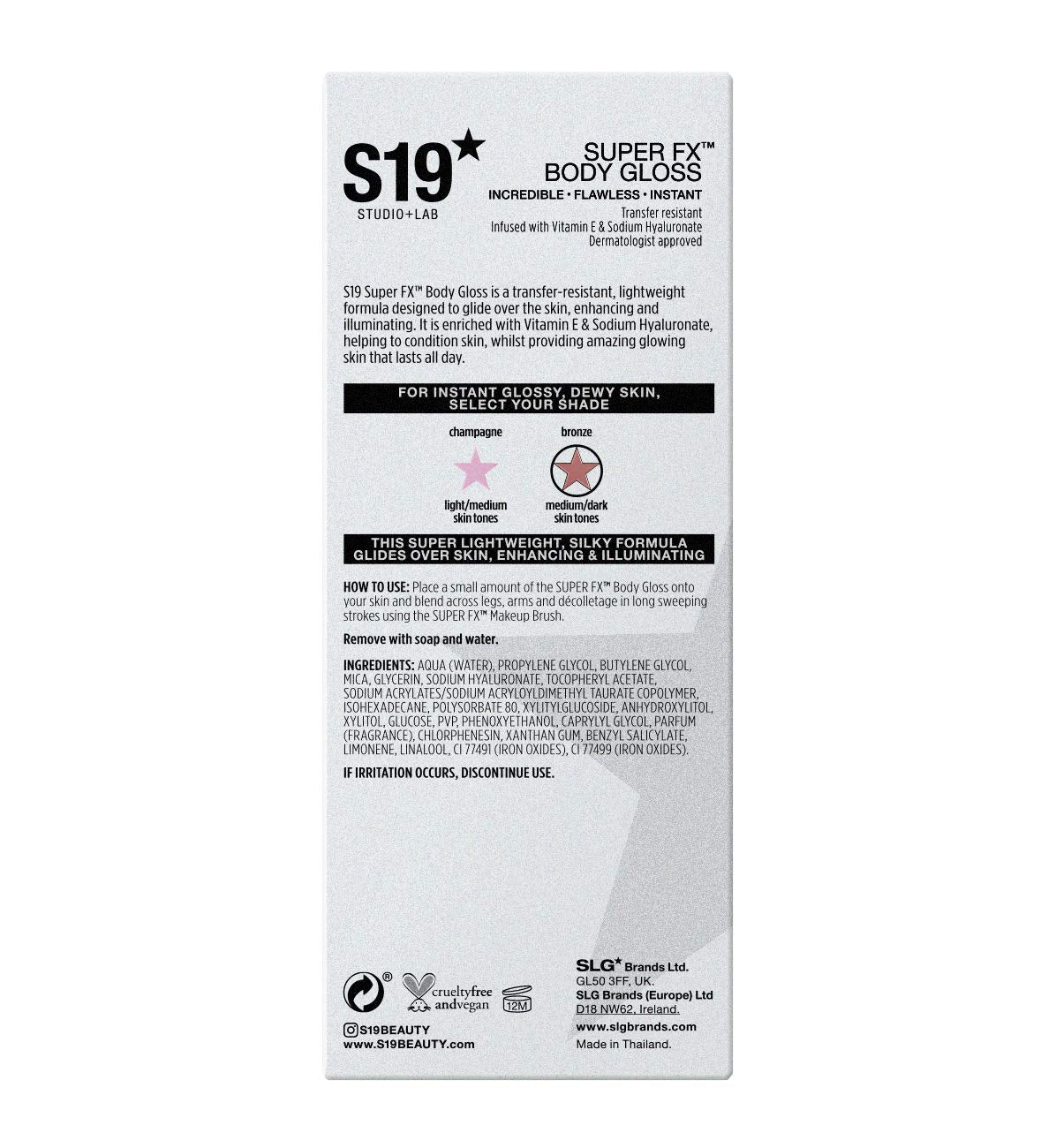 S19 STUDIO + LAB S19 SUPER FX Body Gloss, BRONZE - Highlights & Perfects Skin, Instant Glossy & Dewy Look - 100ml