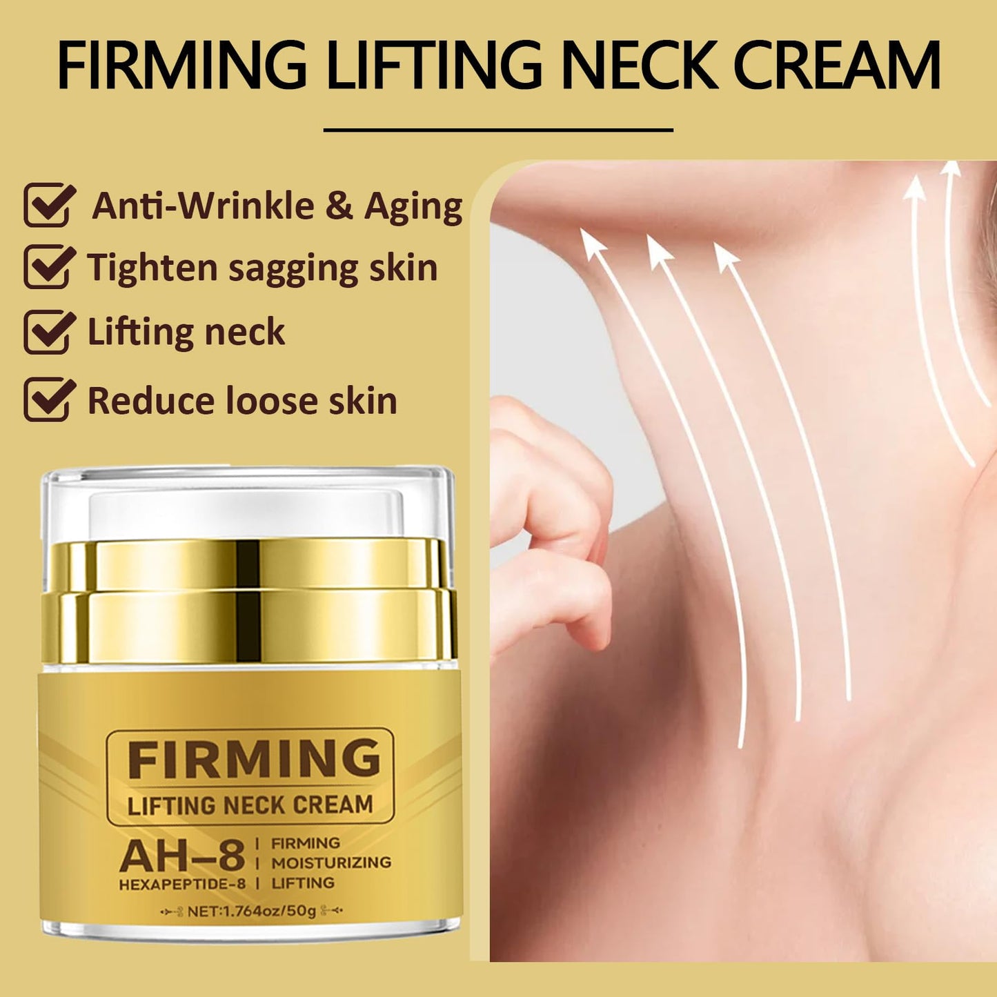 Shengqialun AH-8 Neck Firming Cream - Neck Cream For Anti Wrinkle & Fine Lines - Firming Neck Cream For Tightening Sagging Skin, Wrinkle Reduction And Lifting