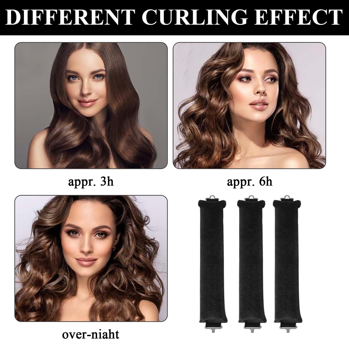 ExcellaElite Heatless Overnight Blowout Rods 3 Pack Heatless Curling Rod, Jumbo Flexi Rods for Hair, Heatless Rods, Blow out Rods - No Heat Curls to Sleep for Curl Rods, Women Long Hair Styling Tools, Black