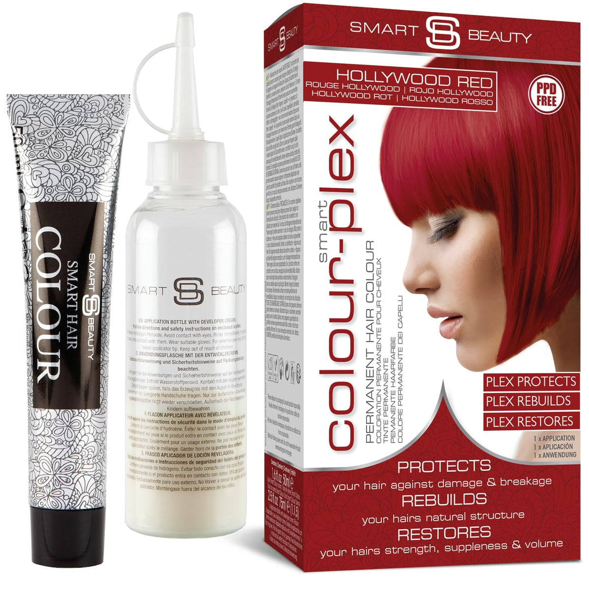 Smart Beauty Hollywood Red Hair Dye Permanent + Plex Anti-Breakage Technology Protects Rebuilds Restores Hair Structure Bright Red Permanent Hair Colour PPD Free Hair Dye Vegan Hair Dye & Cruelty Free