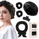 Keratobleem Heatless Curling Set,Velvet Hair Curler with Sleep Cap, DIY Hair Curling Band Styling Kit, Overnight Hair Rollers, Heatless Curls Band for Long Medium Hair - Black