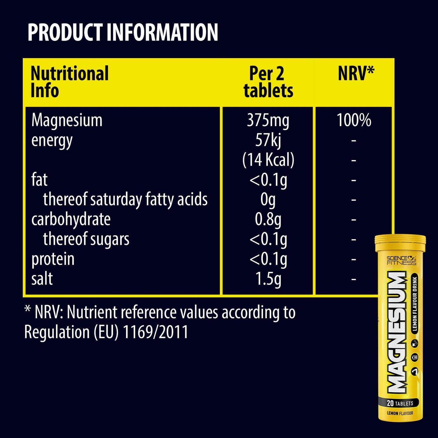 SCIENCE FITNESS Magnesium Lemon Flavour Effervescent Tablets -120 Tablets for Normal Muscle Functions, Suitable for Vegans and Vegetarians, Magnesium 375 mg per Serving