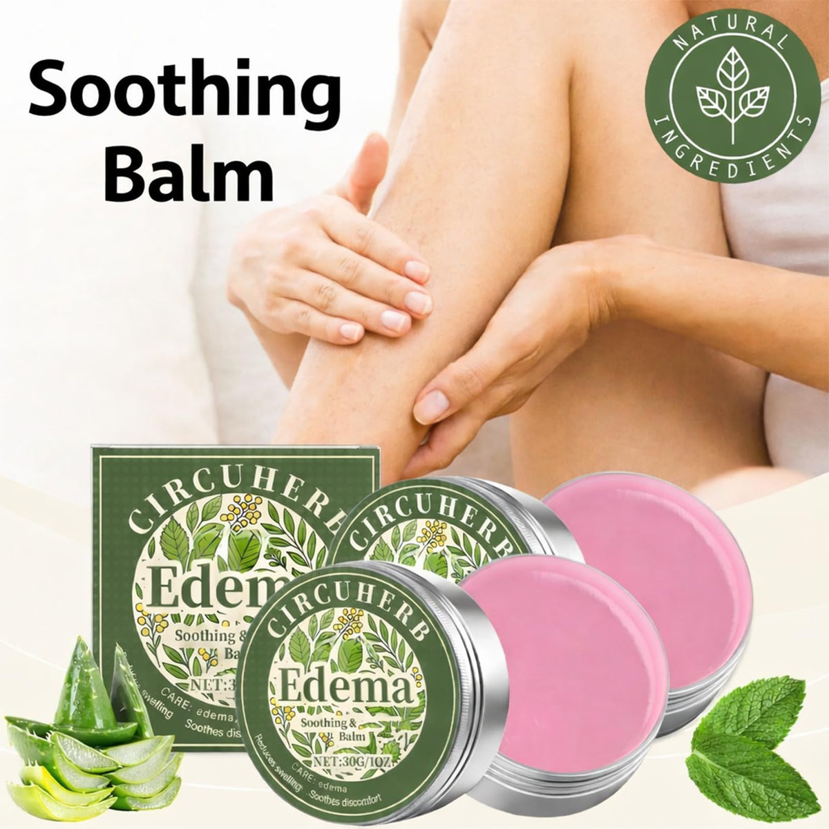 ISBEAUSOLS 2PCS Edema Balm for Legs, Soothing Miracle Balm to Reduce Swelling in Feet and Legs, Var-icose V-eins Cream, Body Cream with Natural Ingredients, Vegan Skincare, 30g × 2