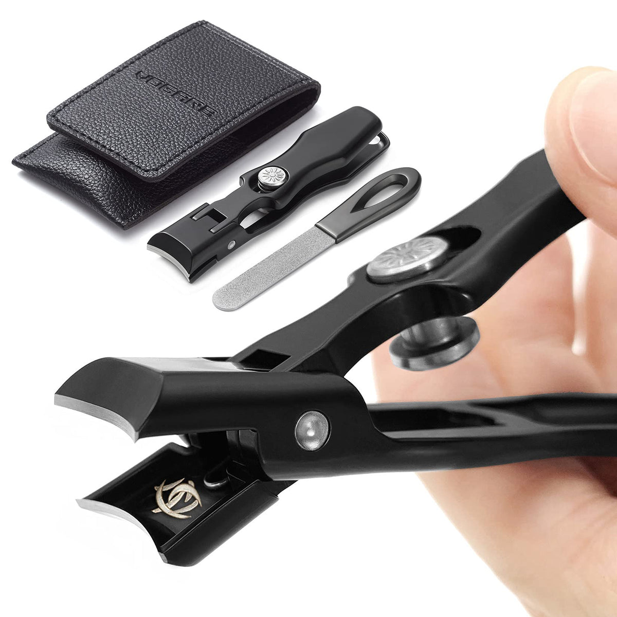 VOGARB Toe Nail Clippers for Thick Nails, Large Wide Jaw Opening Toenail Clippers with Toenail File Heavy Duty Fingernail Cutter No Splash for Men Women Adult Seniors (Black with File)