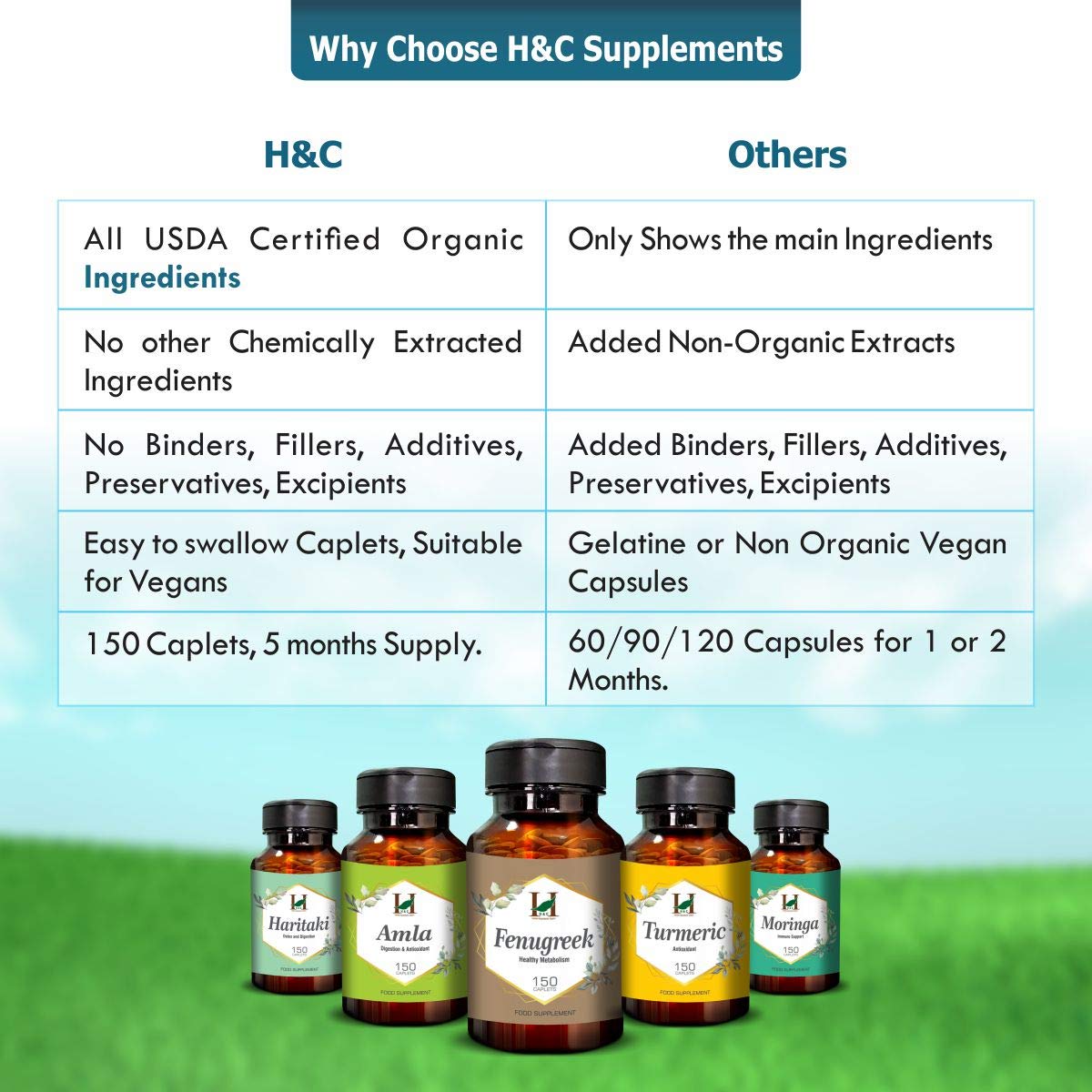 H&C HERBAL INGREDIENTS EXPERT H&C Neem Caplets/Tablets (Azadirachta Indica) - 750mg, 150 Counts | Detox