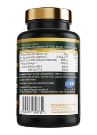 Royal Oak Health Super Ultra Fish Oil with Vitamin D3 & >95% rTG Omega 3 - Soft Gel Easy-to-Swallow Capsules - Gluten Free - Made in The UK