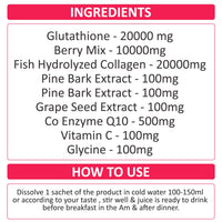 Alizée Spa Gluta Berry 200000Mg Glutathione & Collagen Drink Anti Aging 10 Sachets Fast Actions Marine Collagen Skin Nourishment Skin Dark Spot & Anti-Acne (Pack of 1)