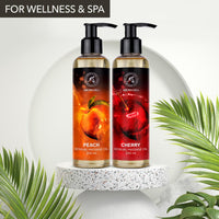 AROMATIKA trust the power of nature Sensual Massage Oil Set 2x200ml - Peach and Cherry - Edible & Kissable Massage Oil - Blend of Almond & Grapeseed & Macadamia Oils - Body Oil for Him & Her - for Couples - Relaxing Massage Oil