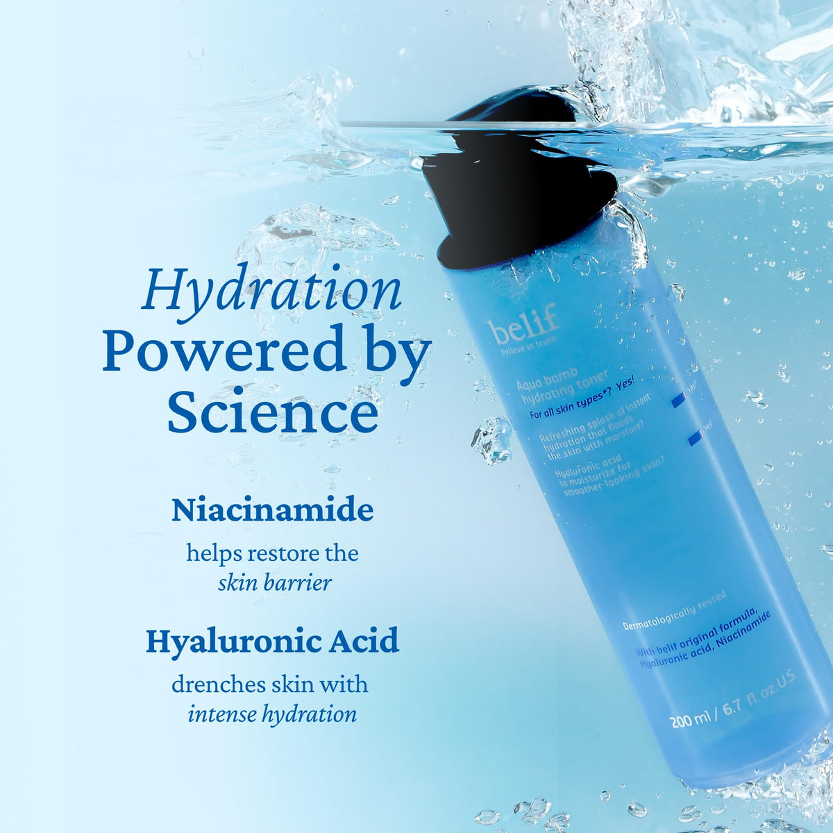 belif Aqua Bomb Hydrating Toner | Hydrating Lightweight Toner with niacinamide & hyaluronic Acid, Instant Absorption, Pore blurring, Glowing Skin, Korean Skincare, Korean Beauty (200ml)
