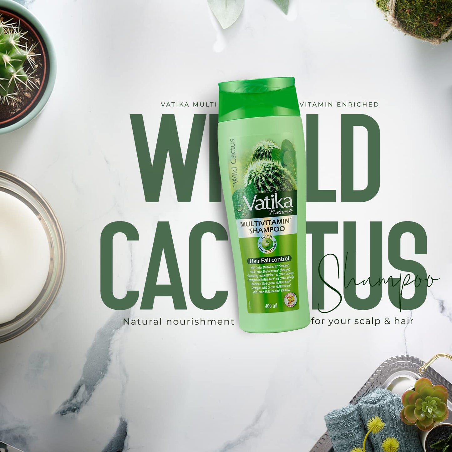 Vatika Naturals Hair Fall Control Shampoo - 400 ml | Enriched with Cactus and Georgia | For Weak & Dull Hair