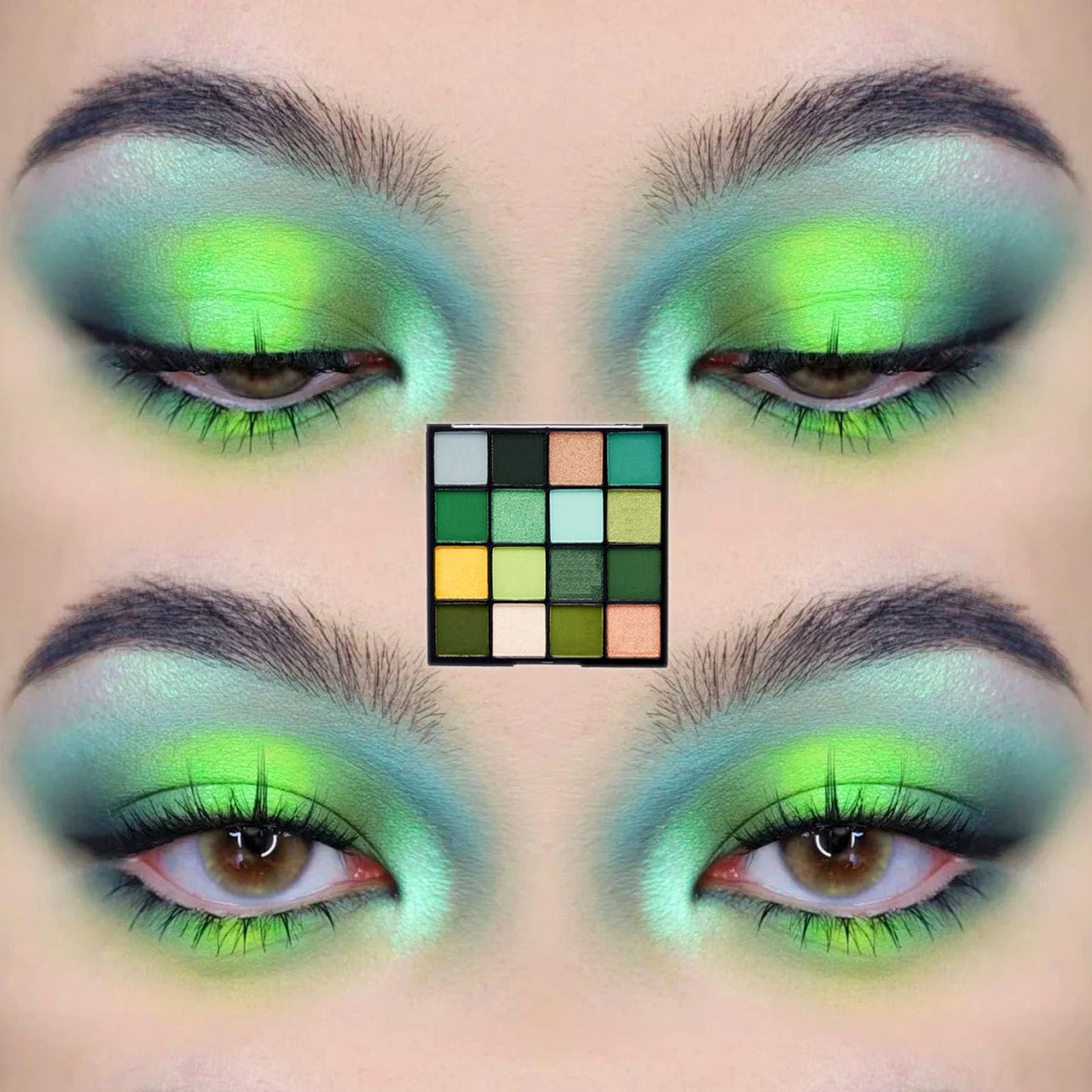 LYNTYAOU Green Eyeshadow Palette Make-Up Palettes, Matte Eye Shadow Pallets for Women, Gothic Cool Girl Matte Make Up, Shimmering Glitter Eyeshadows 16 Colour Waterproof Long Lasting Highly Pigmented