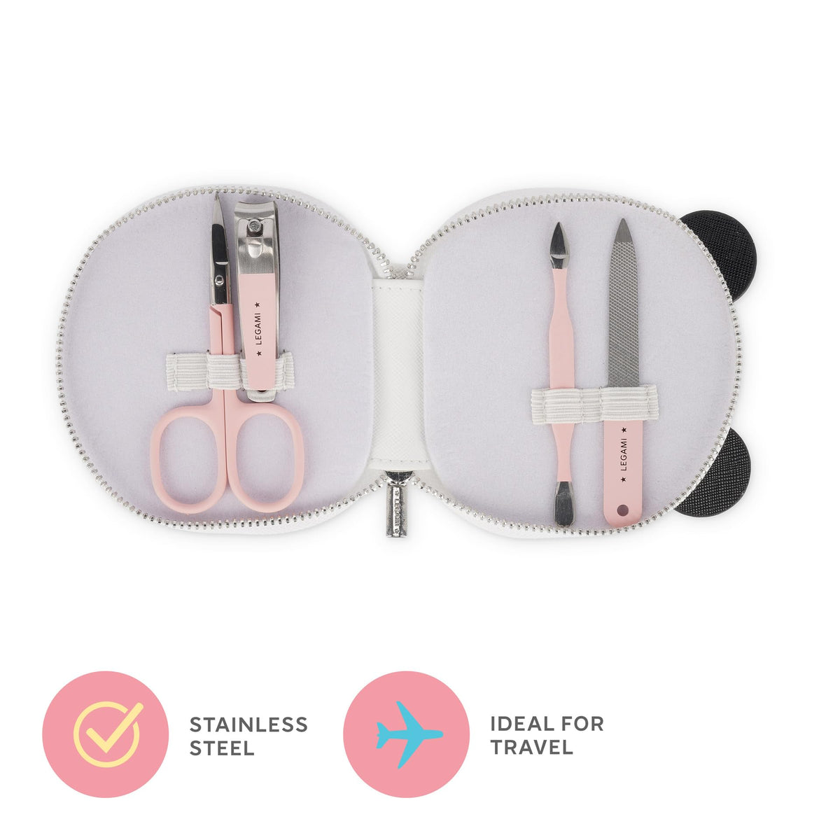 LEGAMI Legami Manicure Kit - But First Nails!, Scissors, Nail Clippers, File, Cuticle Pusher for Manicure and Pedicure, Pocket and Portable Set, Great for Travel, Home Use, Panda