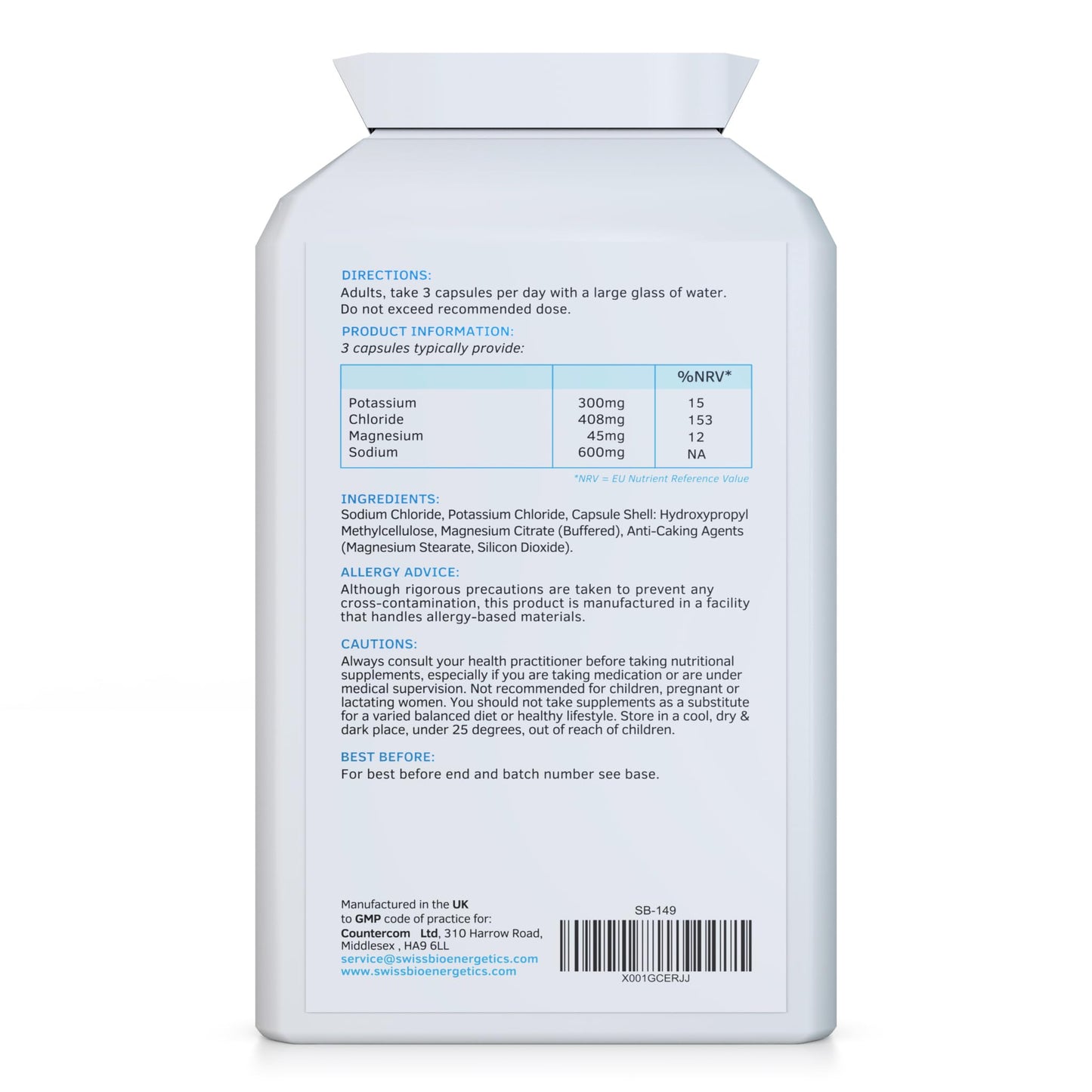 swiss bioenergetics Keto & Fasting Electrolytes - 120 Capsules - Advanced Rapid Rehydration Formula with a Balanced Magnesium, Sodium, Potassium & Chloride Blend - Suitable for Ketogenic Diets