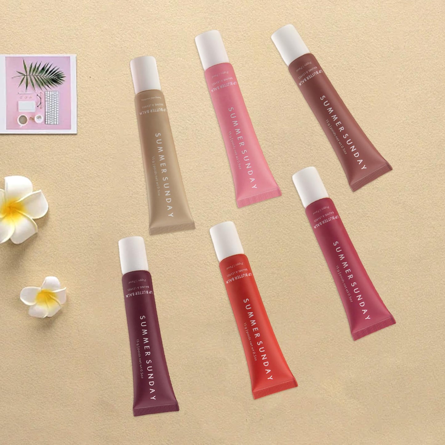 Liameph 6 PCS Lip Balm Summer Lip Butter Balm Lip Oil with 2 Lip Brushes Soothes Dry Lips Summer Lip Balm Nourishing Lip Ma-Sk and Lip Balm Instant Shine and Hydration for Men and Women