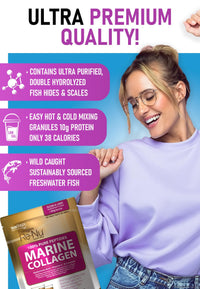 Premium Hydrolysed Marine Collagen Peptide Powder + VIT C, B Complex Hyaluronic Acid, & Stevia. Delicious Taste/No Fishy Smell - SkinPep® Collagen Re-Nu 300g - 30 Days Supply