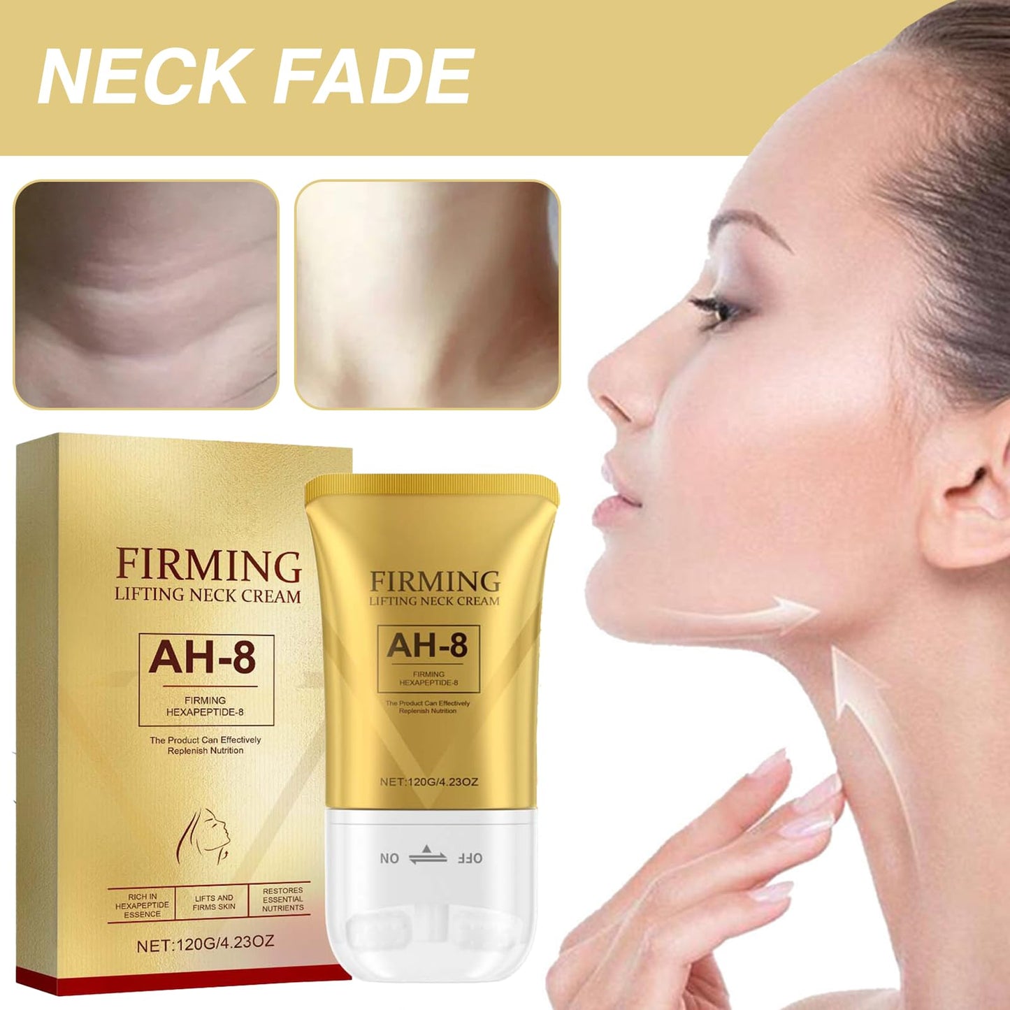 Ninnyi Neck Firming Cream, AH 8 Firming Neck Cream with Double Roller Massage, Reduce Wrinkles Fine Lines and Double Chin, Firm and Lift Sagging Skin