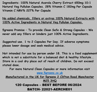 Acerola Cherry Extract Capsules Natural Vitamin C - Pure 100% Natural and Highly Absorbable Source of VIT C – Manufactured by 5greens in The UK (120 Capsules)