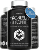 SuperSelf Magnesium Glycinate Supplement - 1500mg Magnesium Bisglycinate Capsules with Zinc & Vitamin B6-120 Tablets High Strength Complex - 300mg Chelated Supplement with Zinc - Advanced Absorption - UK Made