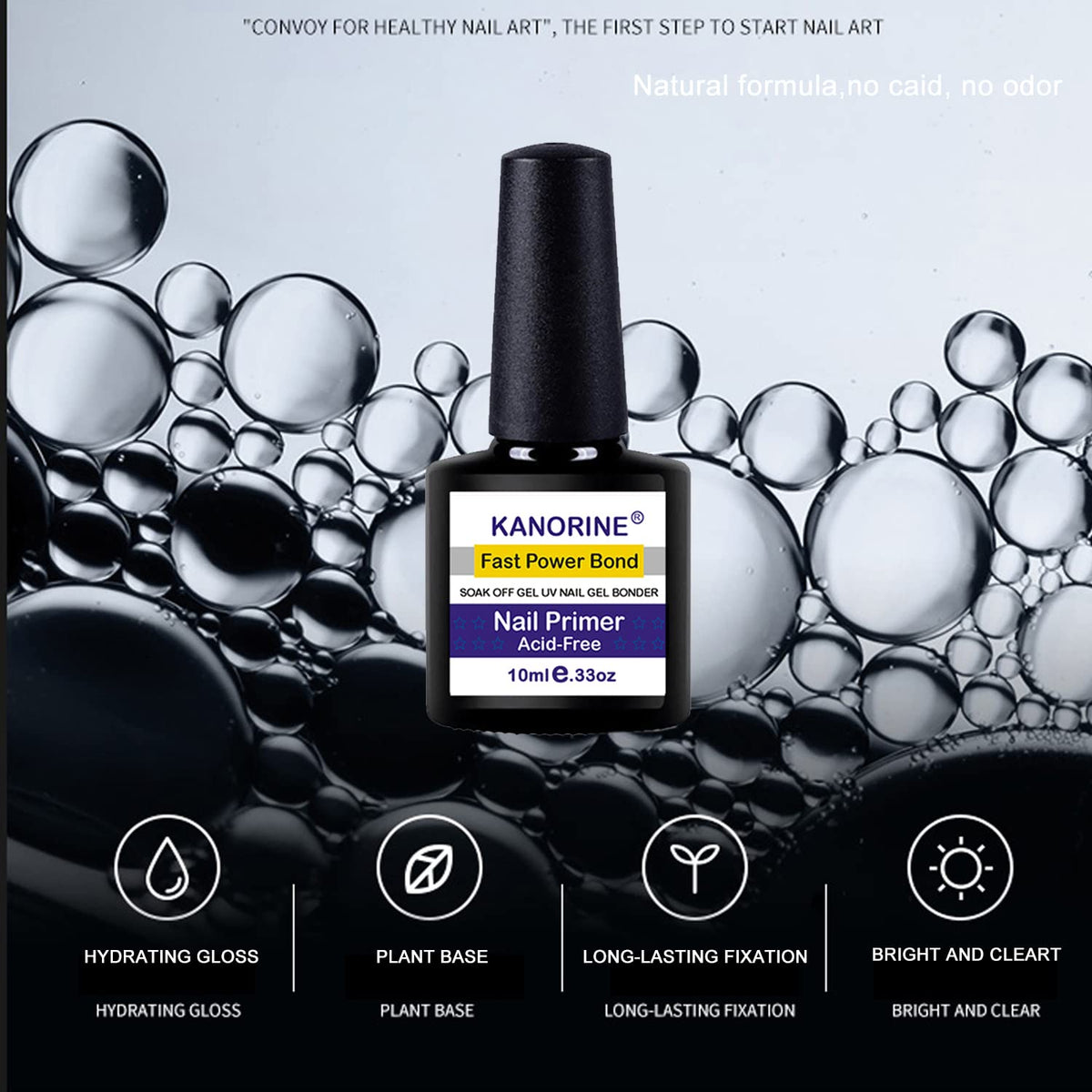 Kanorine® non-acid Gel Power Bond Natural Nail Primer/Acrylic Nails Primer, for all uv/led gel nail polish Bonder Nail Tech Essential Primer no-need-cure0.33oz/ 10mlx1