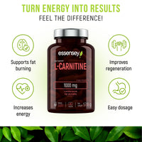ESSENSEY Essensey L-Carnitine 1000mg - 90 Capsules | High Absorption Form | Ideal for Vegetarians High Strength L Carnitine Supplement
