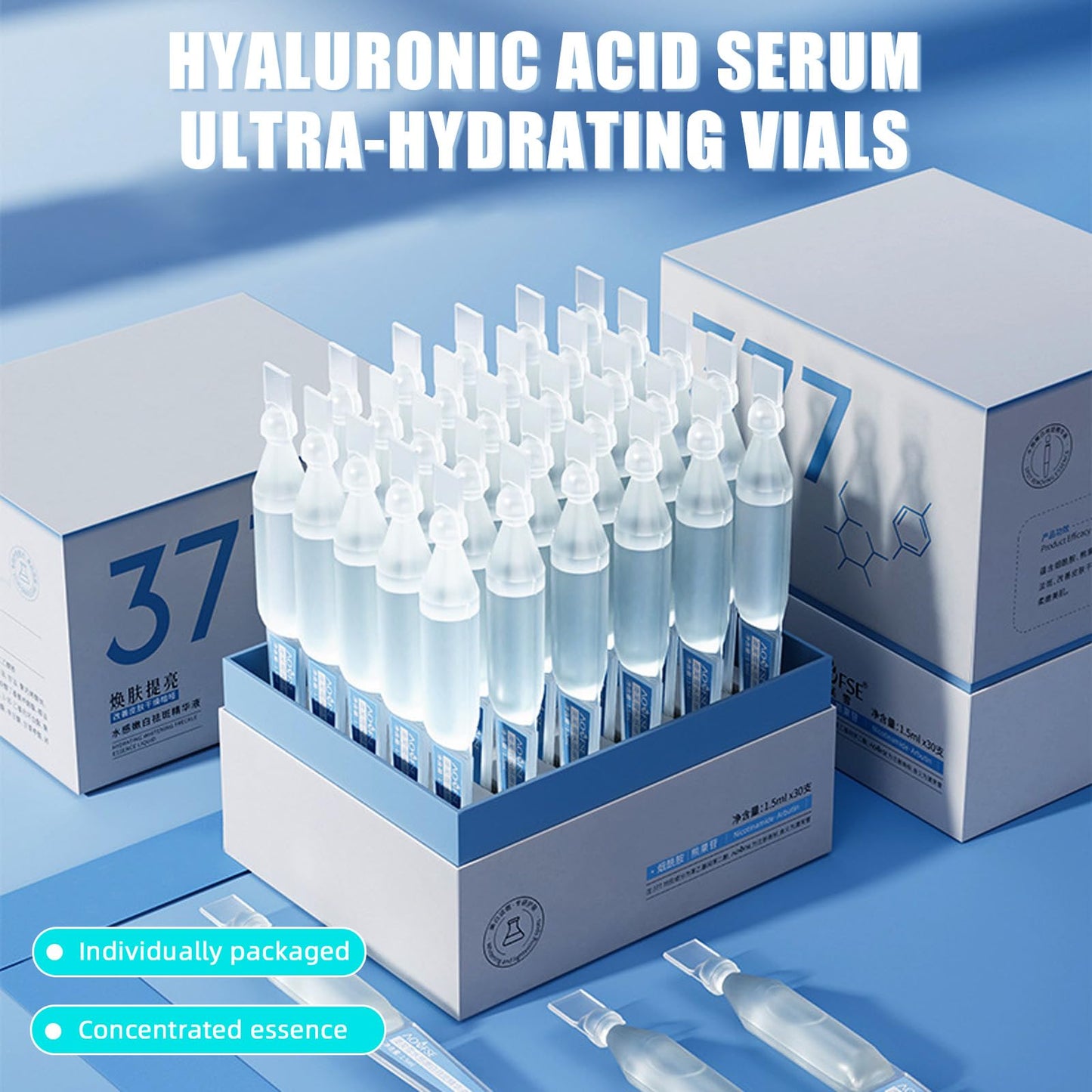 Pothenika Hydrating Hyaluronic Acid, Anti-Aging Hyaluronic Acid Serum for Face, Collagen Face Moisturiser for Dry and Dull Skin, Single-Use Vials Skincare Face Serum, Reduce Spots (30pcs)