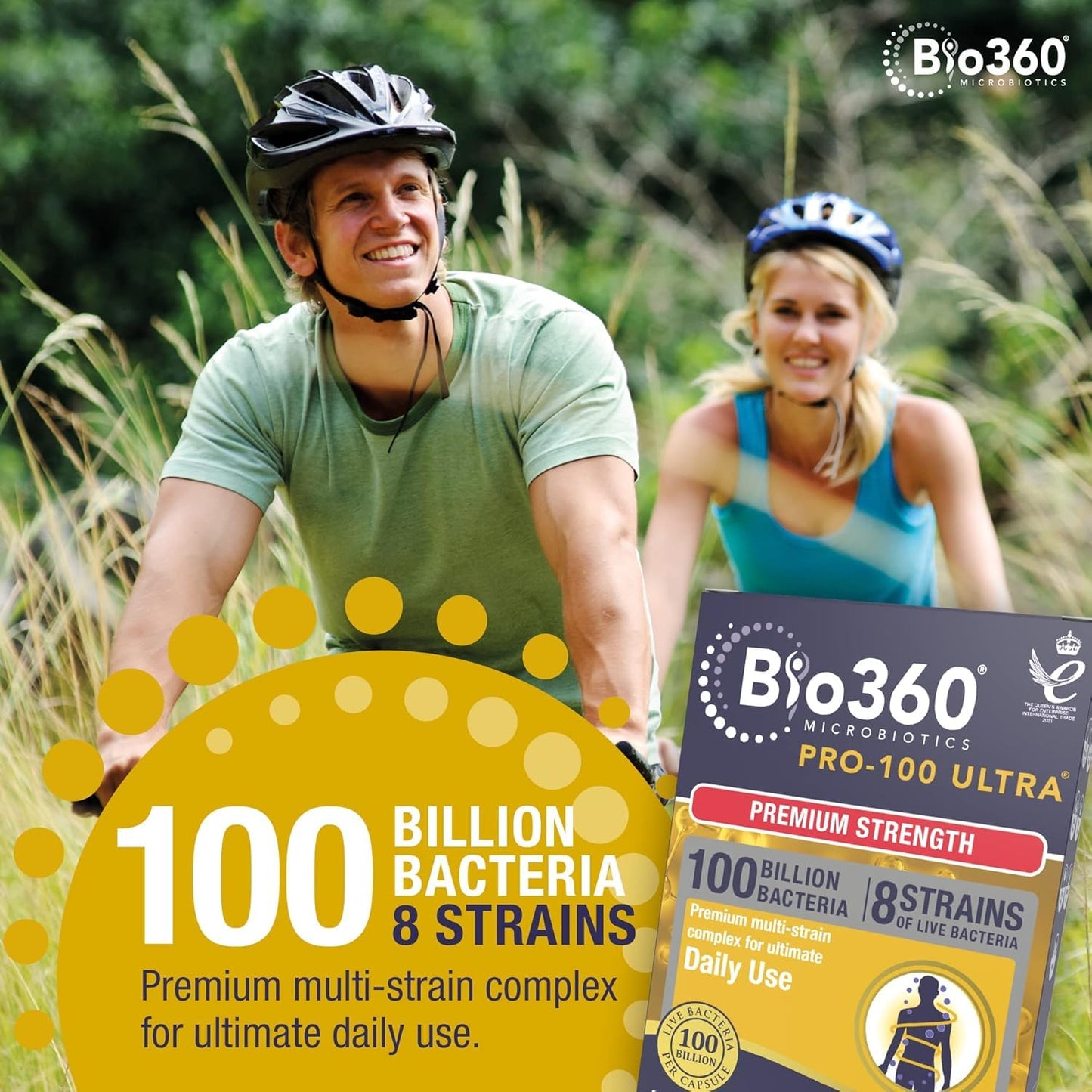 Natures Aid Bio360 Pro-100 Ultra Probiotic 100 Billion Bacteria CFU – High Strength Vegan Supplement Supports Digestive Health, Immunity, Gut Flora & Energy – Gluten-Free, Non-GMO - 30 Capsules