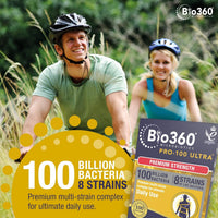 Natures Aid Bio360 Pro-100 Ultra Probiotic 100 Billion Bacteria CFU – High Strength Vegan Supplement Supports Digestive Health, Immunity, Gut Flora & Energy – Gluten-Free, Non-GMO - 30 Capsules