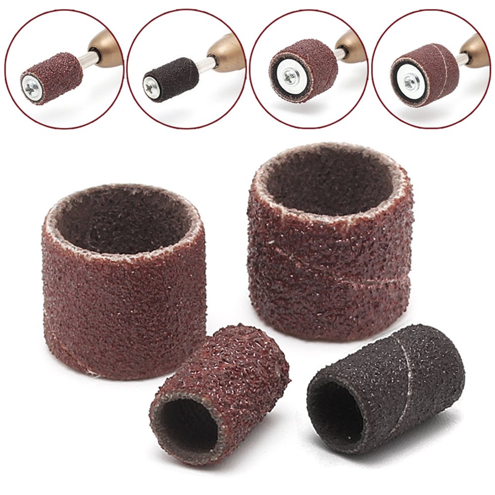 Littleduckling 104Pcs Sanding Band Drum Sleeve 60 120 320 Grit 1/4" 1/2" Nail Drill Sander with 4 Drum Mandrel for Dremel Rotary Tool