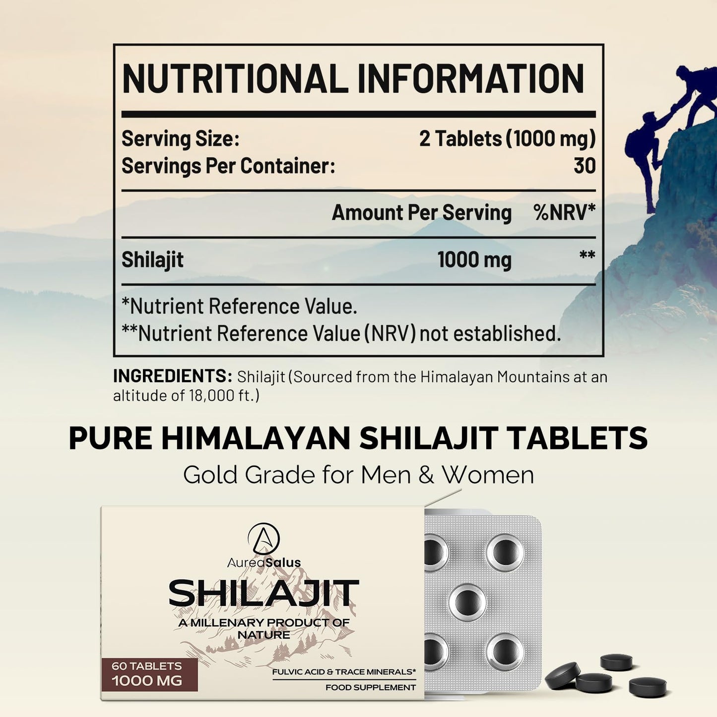 AureaSalus Shilajit Tablets 30,000mg, 60 Counts Himalayan Shilajit Tablets (1000mg Per Serving), Rich in 85+ Minerals & Fulvic Acid, More Convenient Than Shilajit Resin (60 Count (Pack of 2))