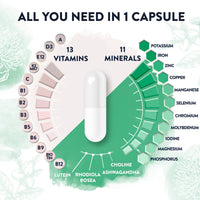 Multivitamin Complex with 24 Vitamins and Minerals + Ashwagandha and Rhodiola Rosea - Multivitamin Tablets for Women and Men - with Vitamin C & Vitamin D - Multivitamins and Minerals - 120 Capsules