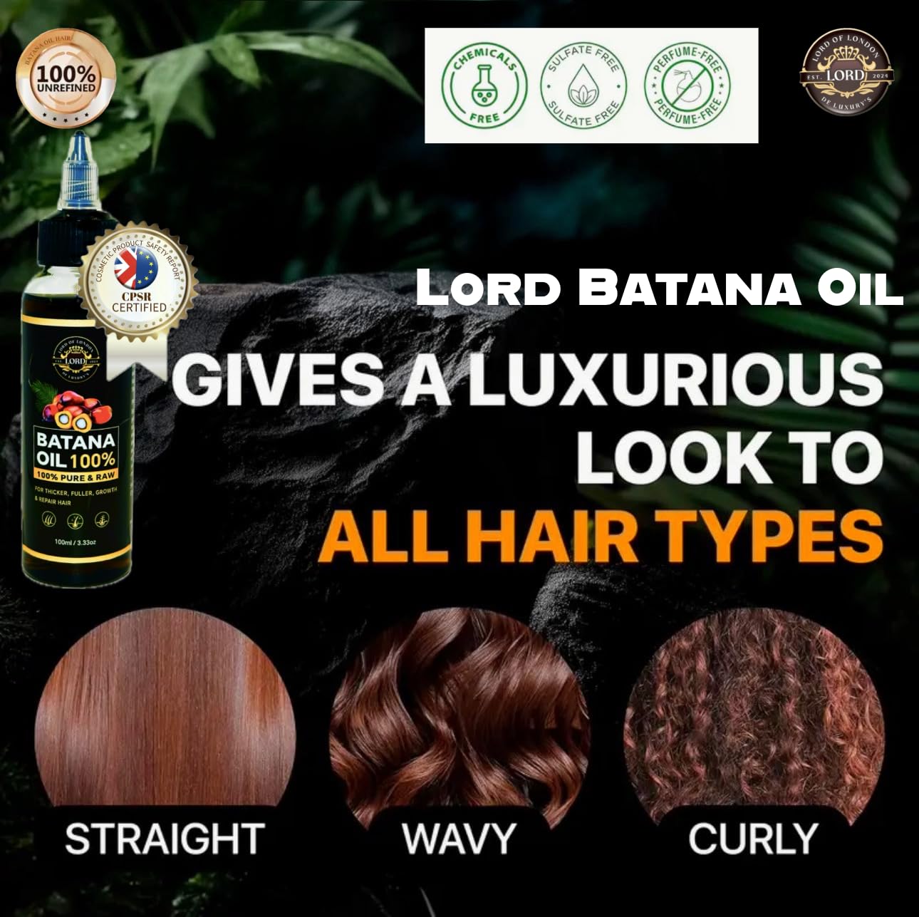 Lord of London Lord Batana Oil 100% Raw & Pure for Hair Growth, Gair treatment, 100ml, Chemical-Free Hair Oil for Thicker Fuller Hair