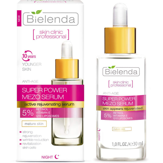Bielenda Skin Clinic - Face Serum - Reduces Wrinkles Improves Firmness, Elasticity, Smoothes And Revitalizes Skin Cells - Skin Clinic Professional Face Serum With Retinol And Q10-30 ml
