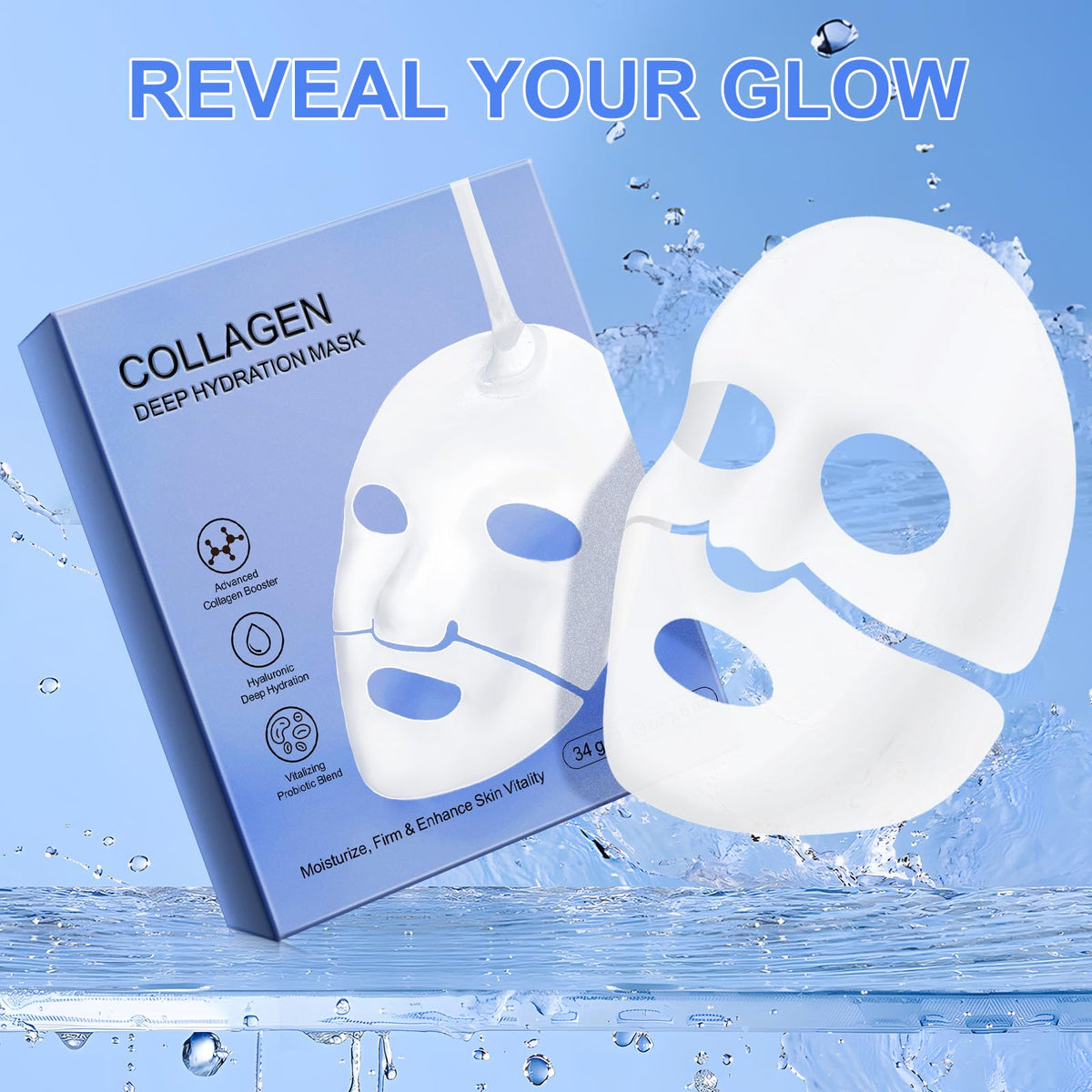 Tamiodfo Bio Collagen Face Mask, Intense Hydration, Soothing & Hydrating Overnight Hydrogel Mask, Reduce Fine Lines & Wrinkles, Pore Minimizing, Elasticity Improvement, Anti Aging and Rejuvinating Sheets 6pcs