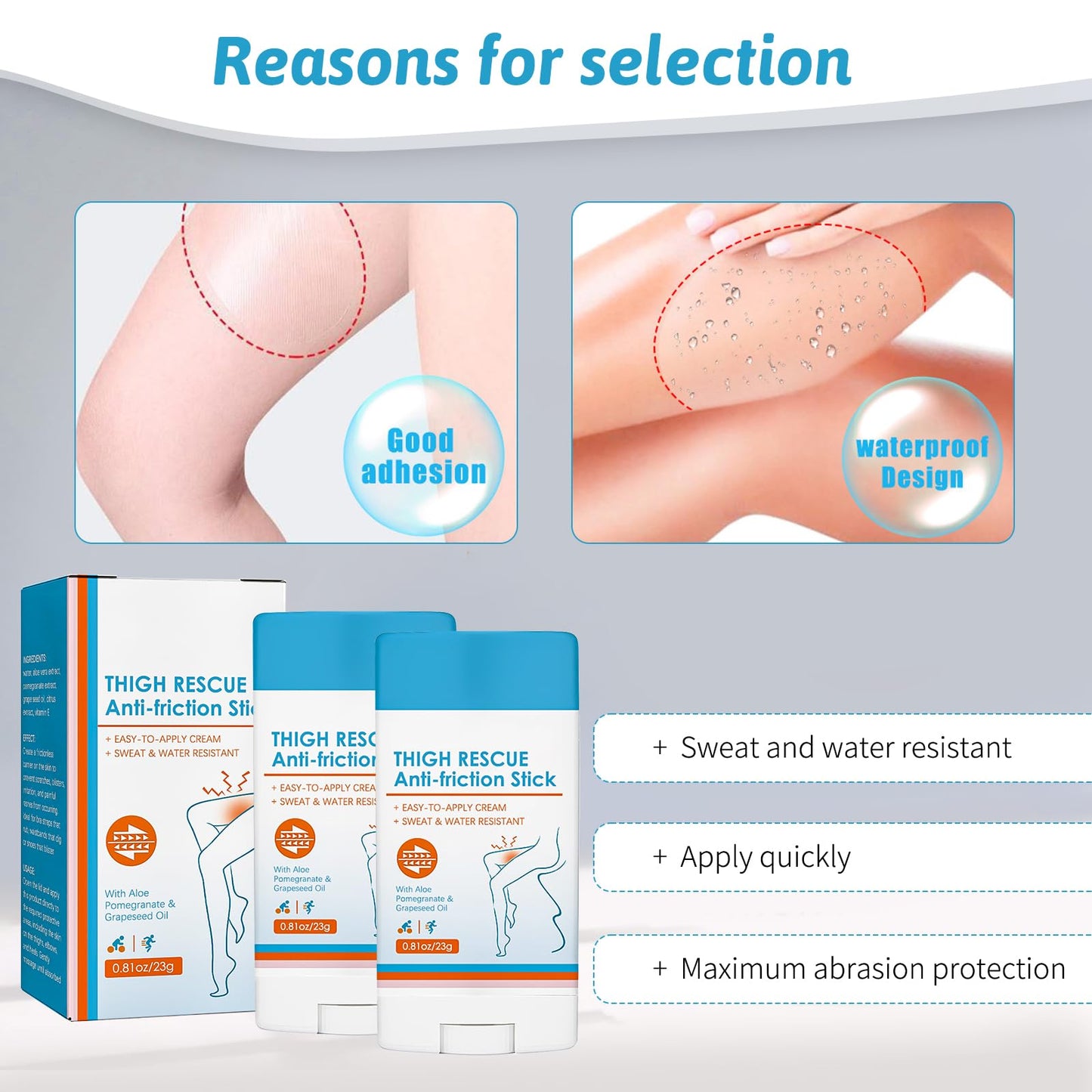 KDJXZ Anti Chafing Cream 2 PCS Anti Chafe Stick Chafing Stick Anti-Chafing Gel Waterproof Chafe Stick Anti Chafe Balm, Anti Friction Stick for Heel, Lower Arm, Thigh, Legs, Skin Protection - 23g