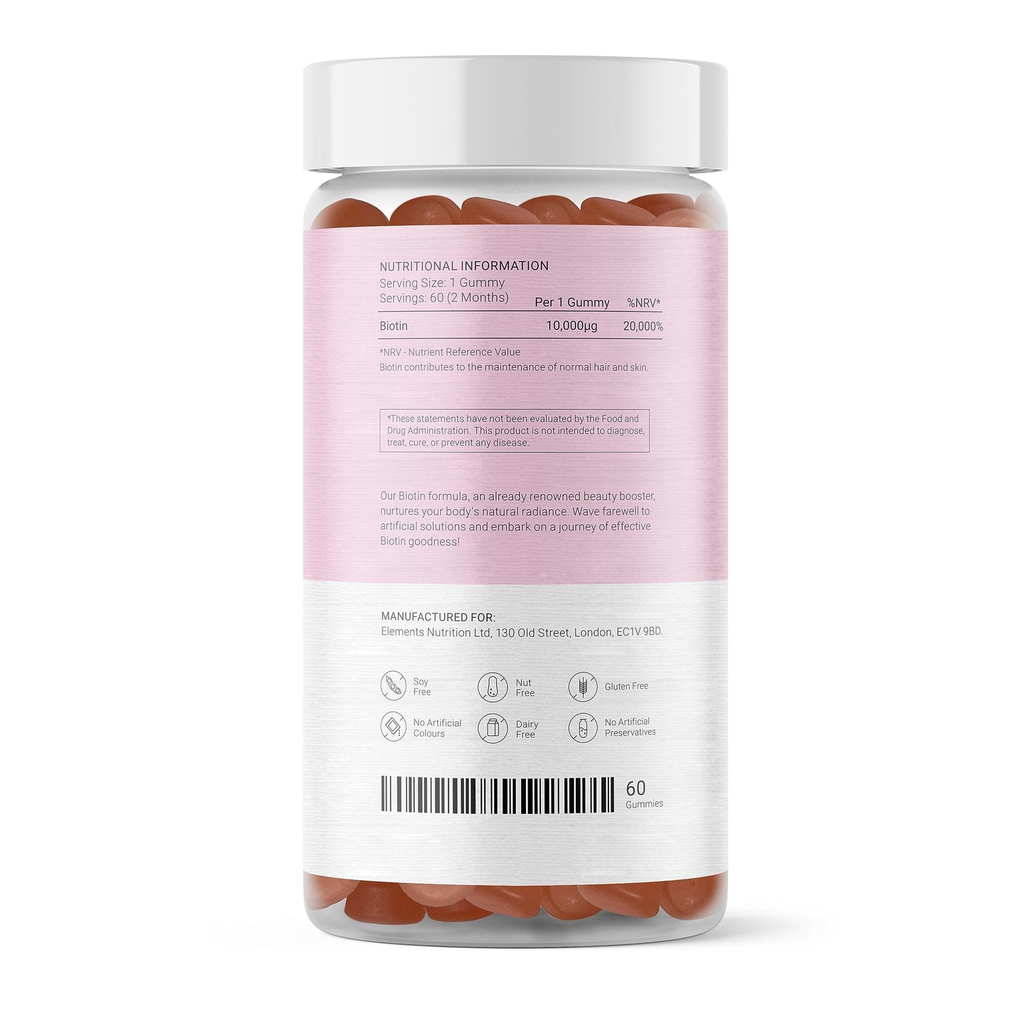 27 Elements Biotin Gummies | 10,000mcg Strength | 2 Months Supply - 60 Vegan Vitamins | for Healthy Hair, Skin and Nails | Natural Watermelon Flavour | No Artificial Flavours and Preservatives