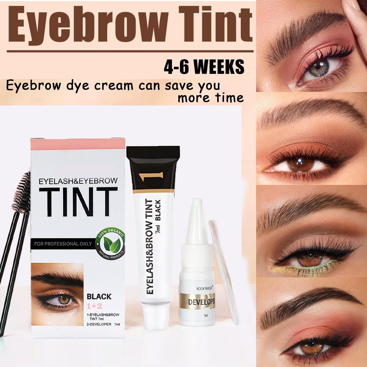 DMQ 2-In-1 Tint Kit,Black Eyebrow,Eye Lash Tint Kit,Eyelash Dye Kit Black Natural Eyebrow And Eyelash Tint,Eye Brow Dye,Black Lash Tint,Instant Color-Last 8 Week&Full Brows