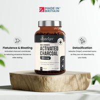 Activated Charcoal Capsules - 250 Capsules - 2004mg per Serving of 6 Capsules - from Natural Coconut Shell - for Indigestion, Bloating, Excessive Flatulence, Gas - Vegan - Made in UK by VitaBright