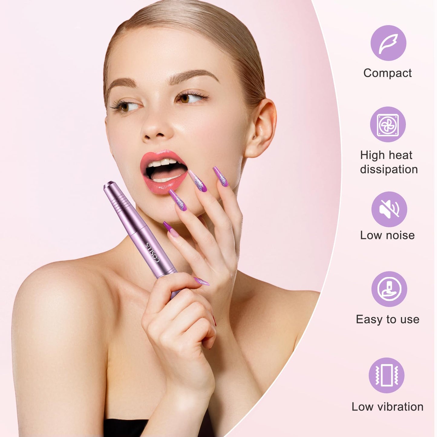 COSLUS Electric Nail Drill, Nail Files for Gel Acrylic Nature Nails, Adjustable Speed 0-20000RPM, Portable Manicure Pedicure Set with 6 Drill Bits 31 Sanding Bands, E File Gifts for Beginner Girl Women Mum