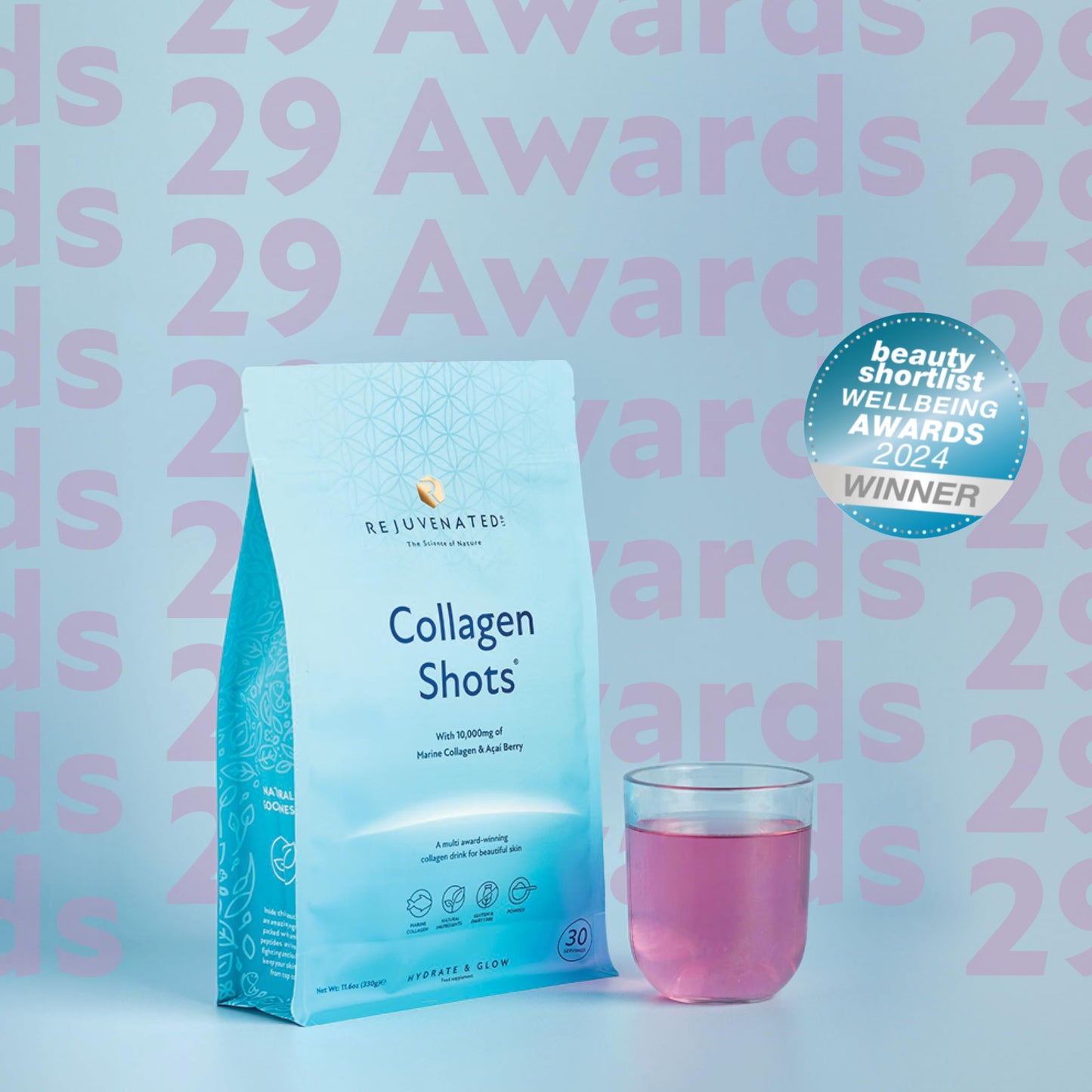Rejuvenated Limited Rejuvenated Collagen Shots - 10,000 mg Marine Collagen Supplement Drink with Antioxidants, Vitamins & Hyaluronic Acid (30 Servings)