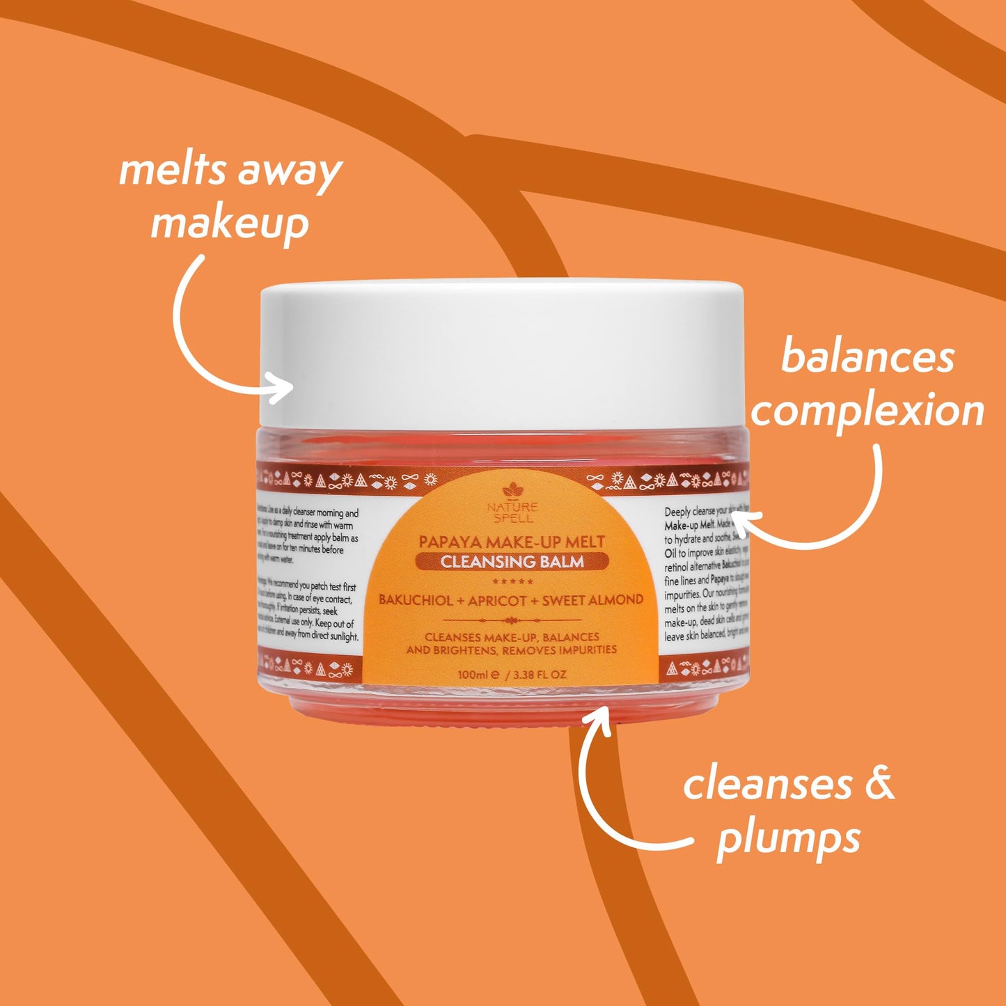 Nature Spell Papaya Cleansing Balm, Gently Removes Makeup & Hydrates Skin, Infused with Bakuchiol & Apricot, Vegan, 100ml