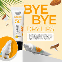 Victoria Beauty Sun Kiss SPF 50 Lip Balm - Lip Sunscreen with Coconut Oil, Sweet Almond Oil, and Hyaluronic Acid, 10ml
