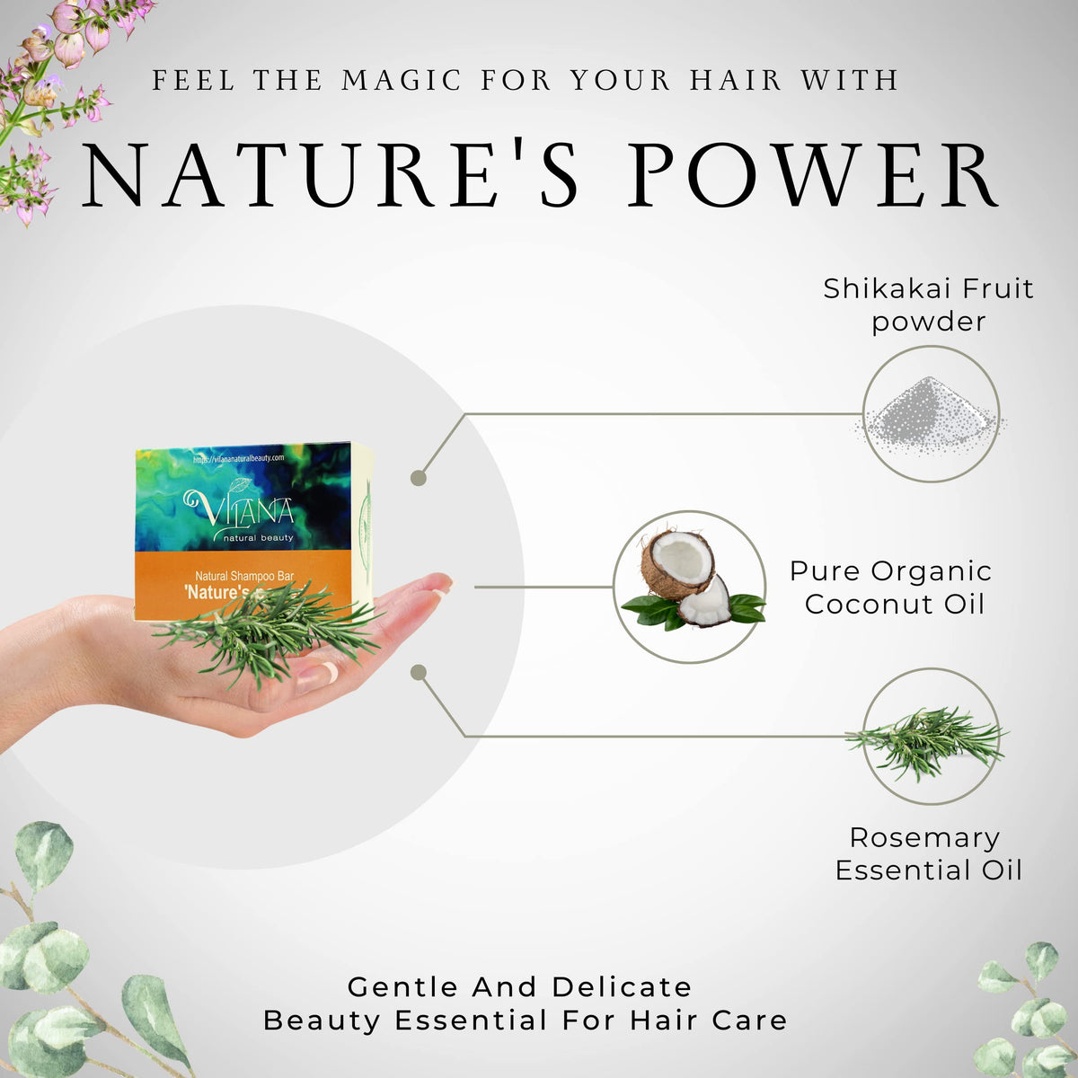 Vilana Natural Beauty Nature’s Power Natural Shampoo Bar 70g by Vilana | Vegan Shampoo Bar – Removes Dirt, Helps Fight Dandruff, Strengthens Hair Roots | Sulphate Free Hair Shampoo Bar, Suitable for Normal and Greasy Hair