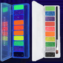 KARLOR 10 Color Fluorescent Eyeshadow, Glitter Luminous Neon UV Eyeshadow Matte Shimmer Sequins Colorful Glow Makeup Eyeshadows Palette with Brush, Neon Eye shadow Glow under UV Light