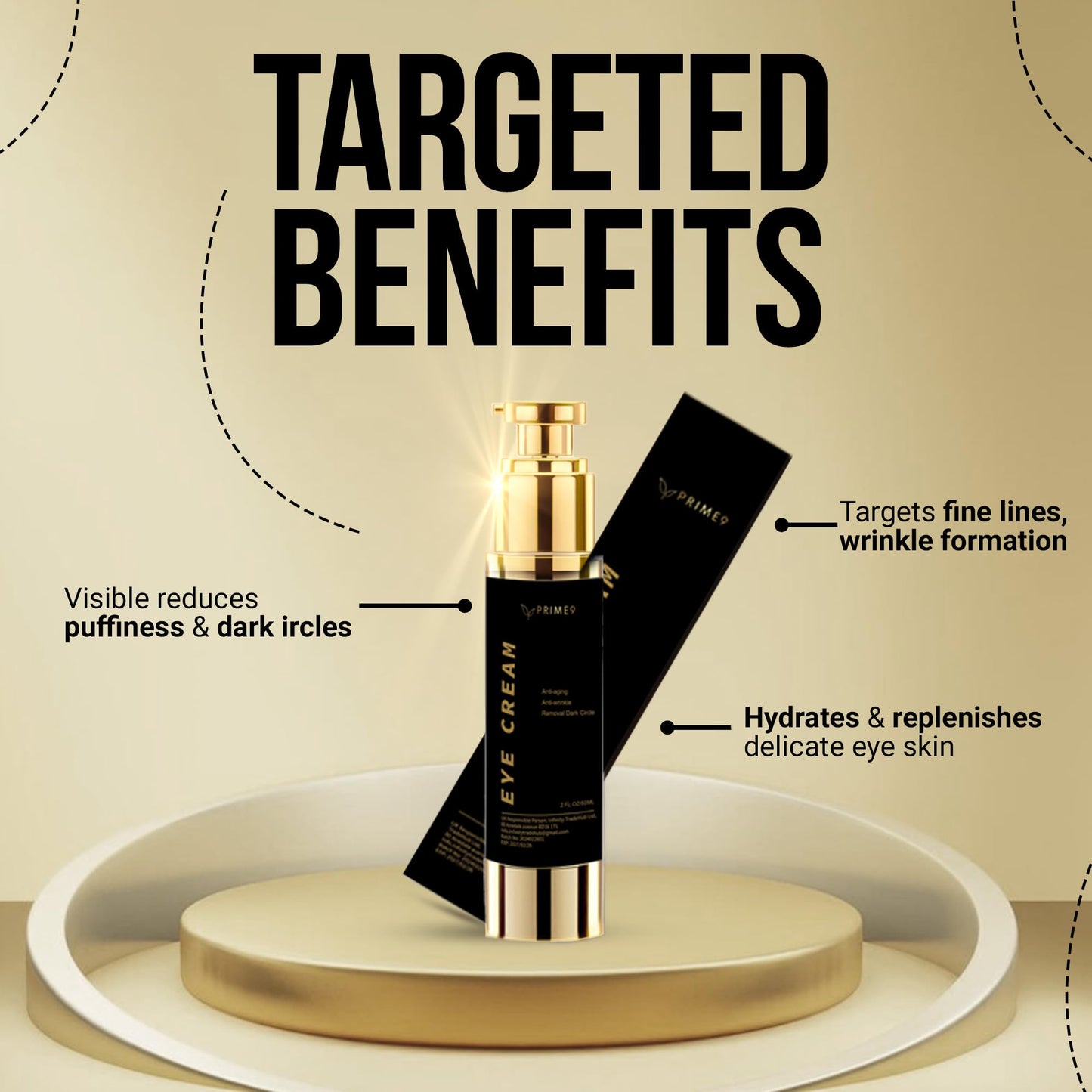 Prime9 Eye Cream for Dark Circles and Puffy Eyes| 60ml/2.02 oz Under Eye Cream for Women