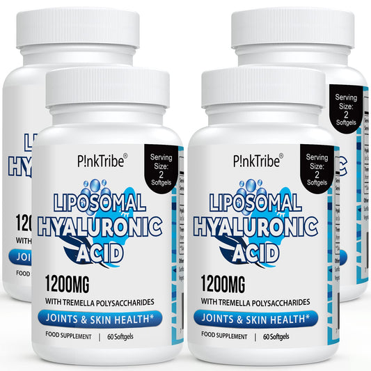 P!nkTribe Liposomal Hyaluronic Acid Supplement - 1200mg Per Serving, High-Potency Hyaluronic Acid Capsules, Supports Skin & Joints, 60 Softgels (Pack of 4)