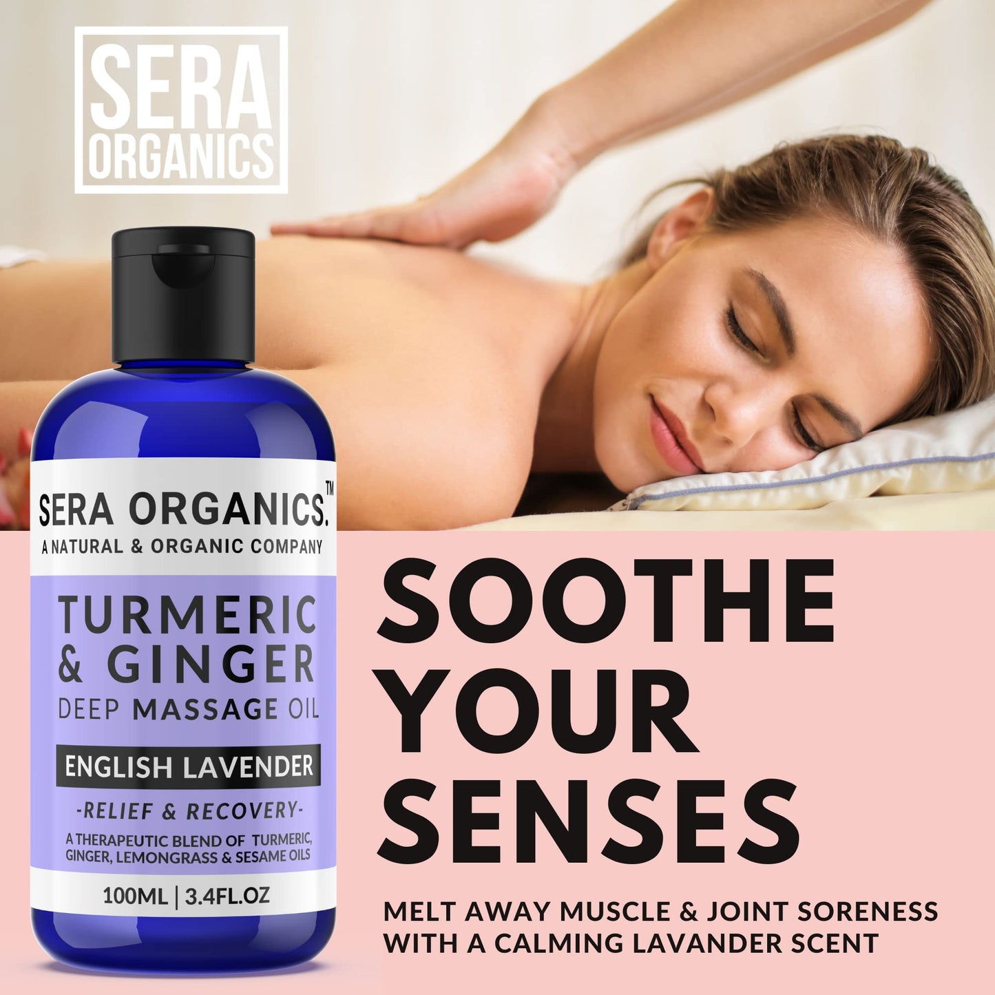 Turmeric & Ginger Massage Oil - Natural Ginger Oil Therapy For Lymphatic Drainage, Nerve, Muscle & Joint Discomfort Relief, Warming Relaxing & Soothing Massage - With Lavender (100ml) By Sera Organics